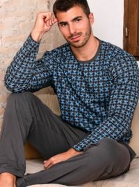 Aloys Pigiama lungo in cotone caldo - Dark Grey Print