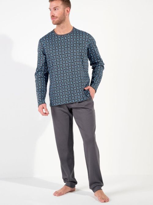 Aloys Pigiama lungo in cotone caldo - Dark Grey Print