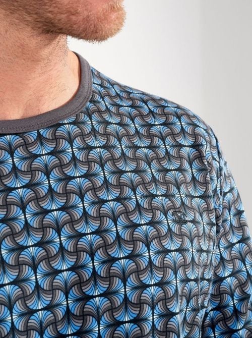 Aloys Pigiama lungo in cotone caldo - Dark Grey Print