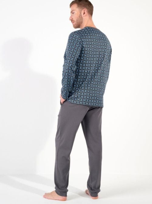 Aloys Pigiama lungo in cotone caldo - Dark Grey Print