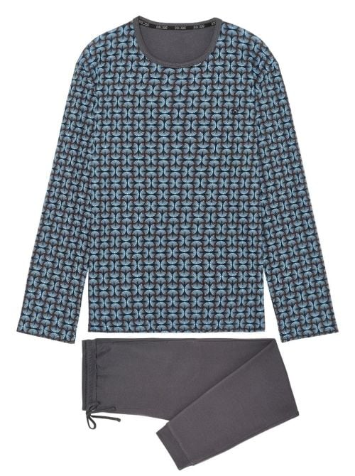 Aloys Pigiama lungo in cotone caldo - Dark Grey Print
