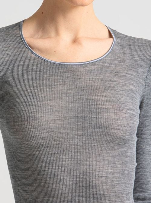 Romilda Maglietta in lana e seta, grigio melange BOGLIETTI