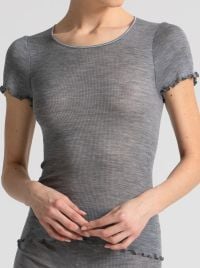 Romilda Maglietta manica corta in lana e seta, grigio melange