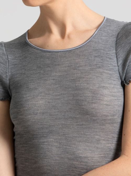 Romilda Maglietta manica corta in lana e seta, grigio melange BOGLIETTI
