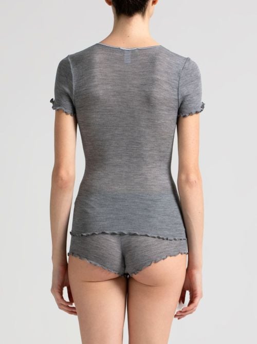Romilda Maglietta manica corta in lana e seta, grigio melange