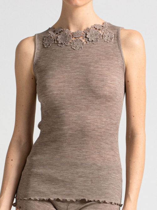Brianna Canotta in lana & seta con macram&eacute;, noce