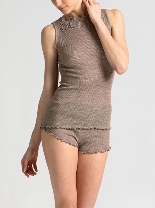 Brianna Canotta in lana & seta con macram&eacute;, noce