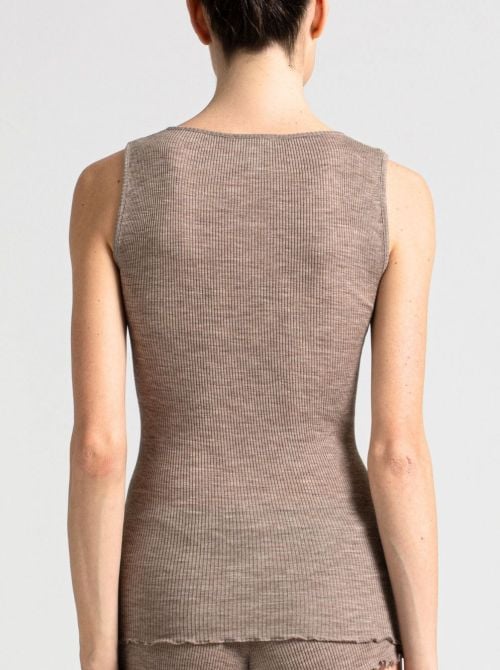 Brianna Canotta in lana & seta con macram&eacute;, noce