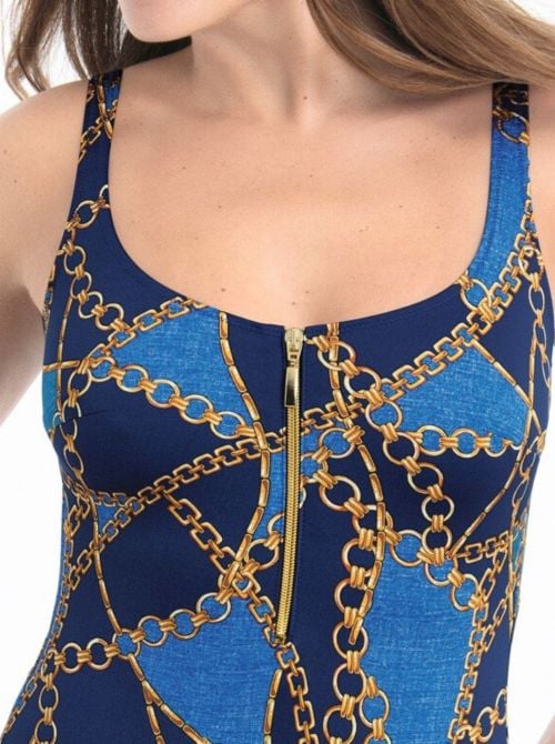 Elouise costume piscina-mare con zip, blu denim