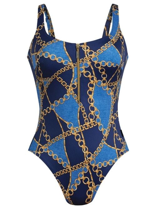 Elouise costume piscina-mare con zip, blu denim