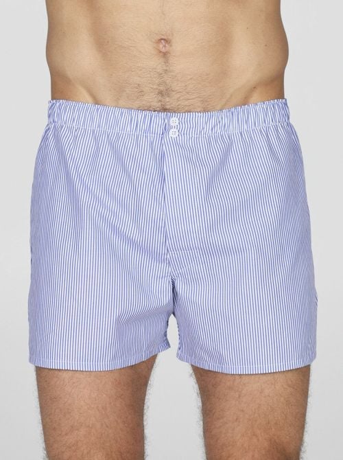 Boxer uomo in popeline di puro cotone, riga blu