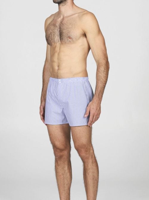 Boxer uomo in popeline di puro cotone, riga blu