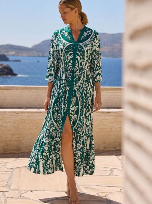 Halcyon beach dress, cream teal