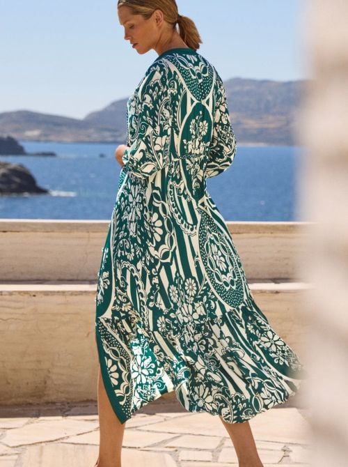 Halcyon beach dress, cream teal