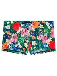 Peacock Boxer mare aderente con stampa tropicale