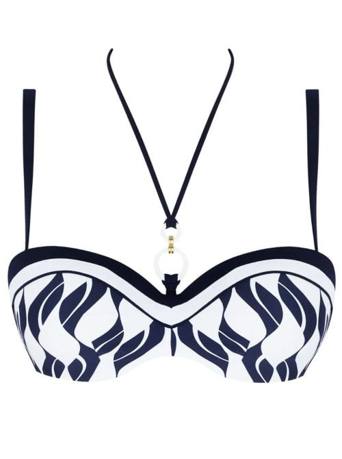 Bikini bandeau Danse des Vagues, white blue