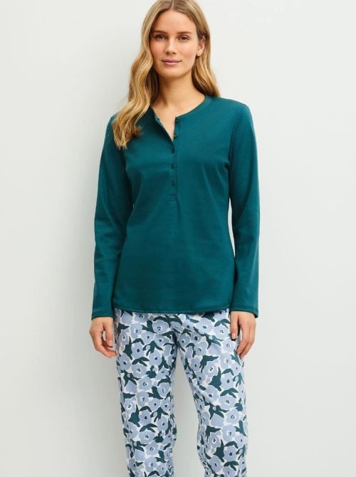 Midnight Flowers - Pigiama Lungo Donna in Cotone caldo CALIDA