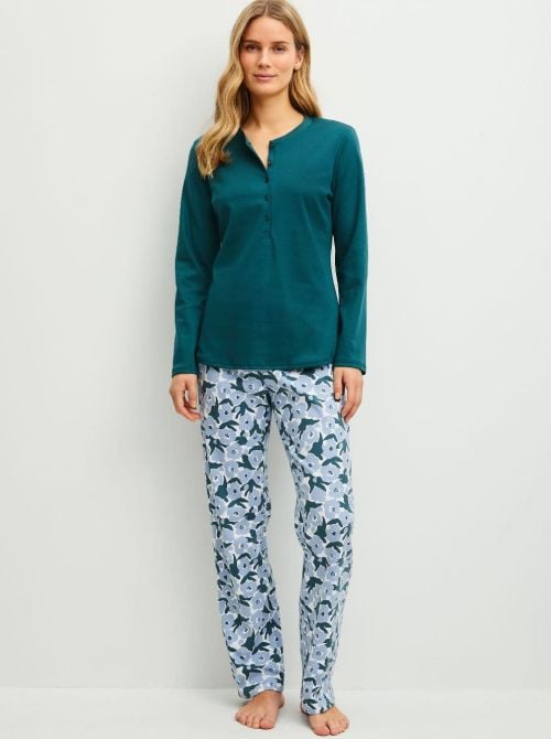 Midnight Flowers - Pigiama Lungo Donna in Cotone caldo