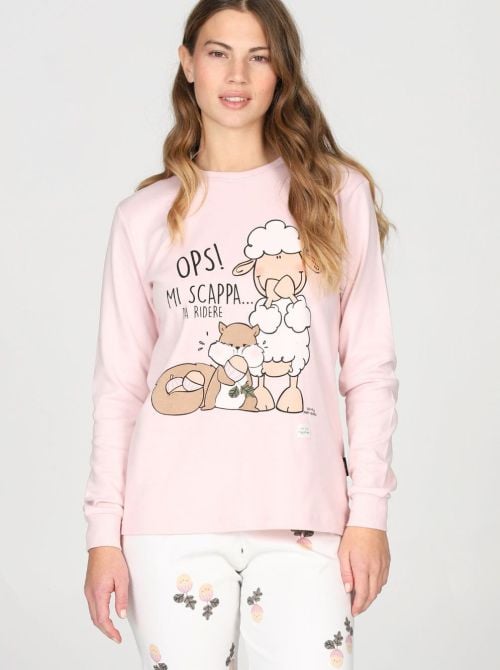 Pigiama Donna Caldo in Puro Cotone Interlock, Modello Tuta HAPPY PEOPLE