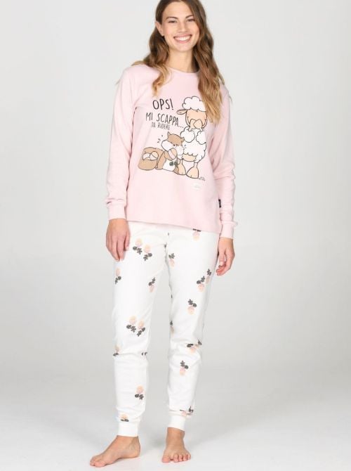 Pigiama Donna Caldo in Puro Cotone Interlock, Modello Tuta HAPPY PEOPLE