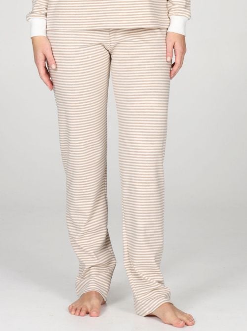 Pigiama Donna Caldo in Cotone Interlock a Righe, Girocollo