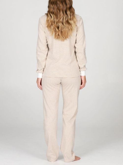 Pigiama Donna Caldo in Cotone Interlock a Righe, Girocollo