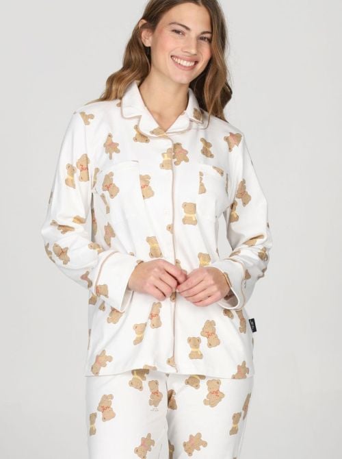 Pigiama Donna Caldo in Puro Cotone Interlock con Giacca e Fantasia Orsetti HAPPY PEOPLE