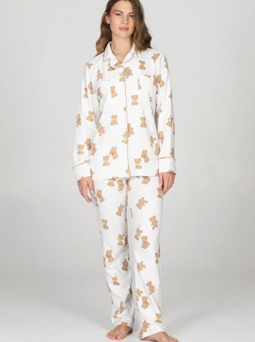Pigiama Donna Caldo in Puro Cotone Interlock con Giacca e Fantasia Orsetti HAPPY PEOPLE