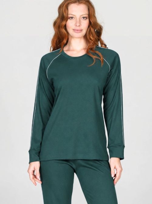 Pigiama Donna Lungo in Cotone e Modal Interlock, Stile Sportivo