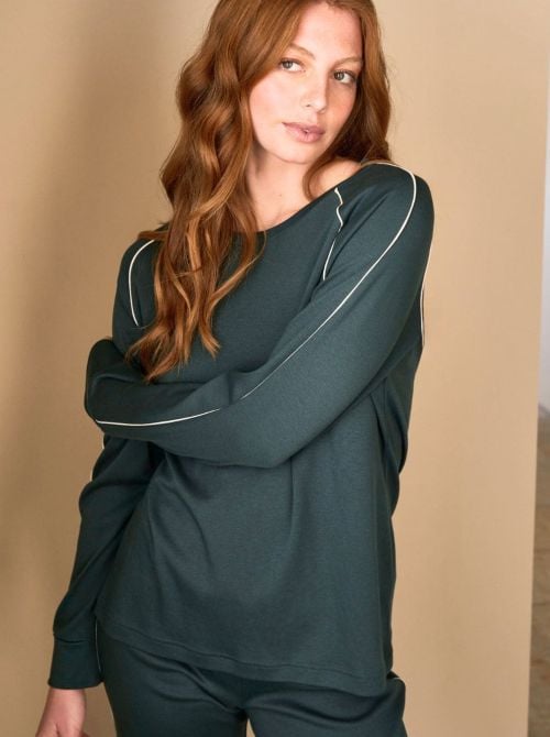 Pigiama Donna Lungo in Cotone e Modal Interlock, Stile Sportivo