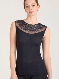 Canotta Donna in Lana e Seta con Tulle Ricamato