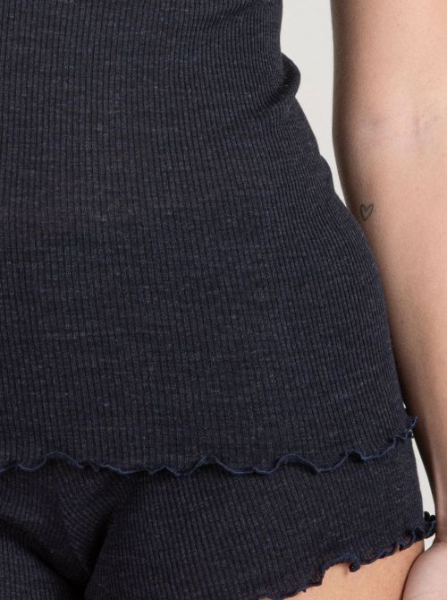Canotta Donna in Lana e Seta con Tulle Ricamato