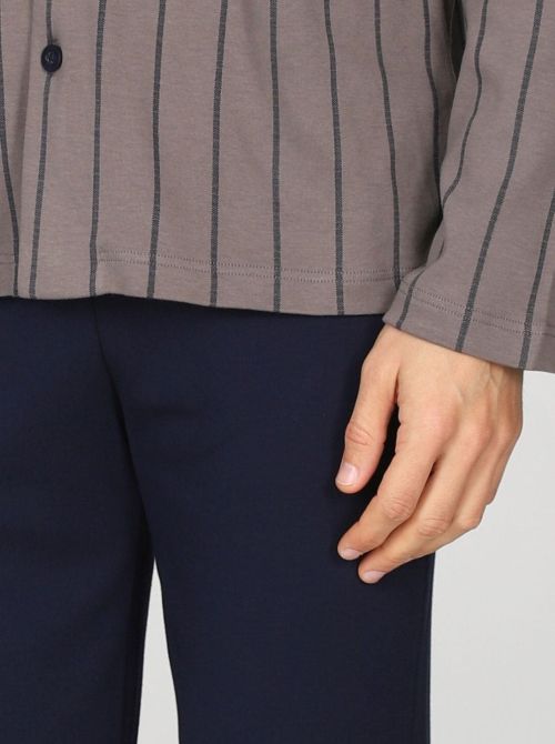 Pigiama Uomo Aperto in Modal e Cotone con Colletto a Camicia