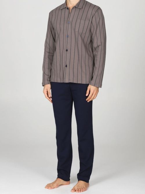 Pigiama Uomo Aperto in Modal e Cotone con Colletto a Camicia