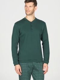 Pigiama Uomo Caldo in Puro Cotone Interlock con Collo Serafino