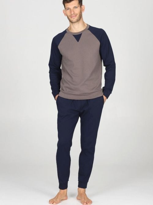 Pigiama Uomo Caldo in Puro Cotone Interlock Color Block