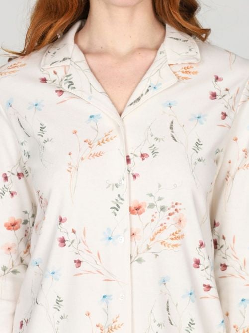 Pigiama Donna Caldo in Puro Cotone Cardigan a Fiori