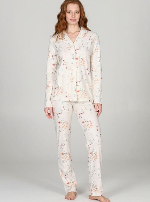 Pigiama Donna Caldo in Puro Cotone Cardigan a Fiori