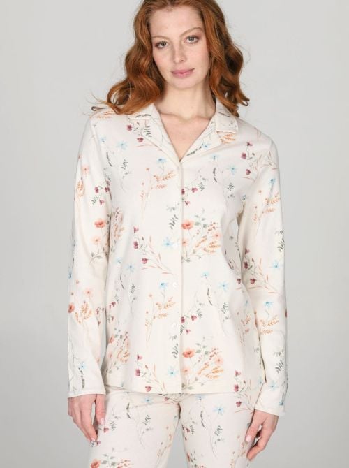 Pigiama Donna Caldo in Puro Cotone Cardigan a Fiori