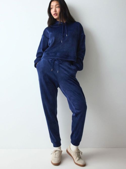 Velour Rib Pantaloni Jogger Donna in Morbido Velour a Costine