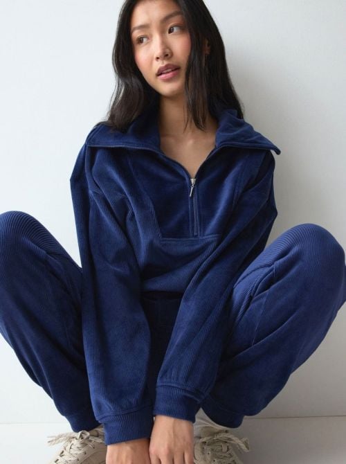 Velour Rib Maglia Donna in Velour a Costine con Mezza Zip