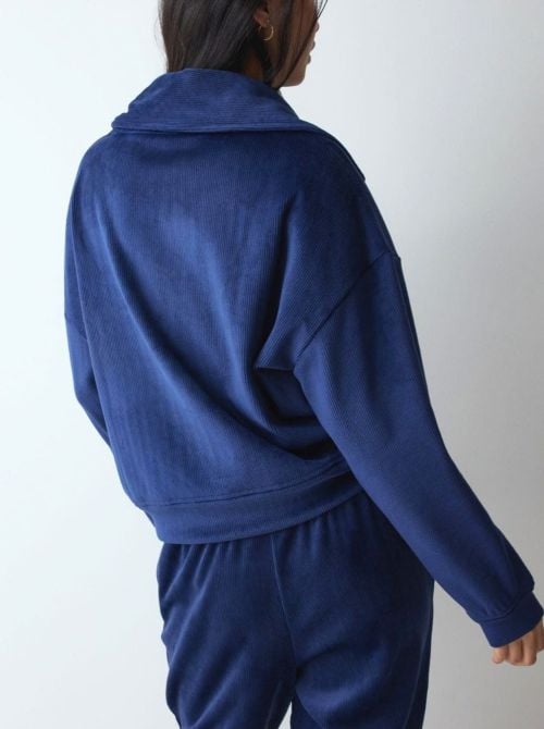 Velour Rib Maglia Donna in Velour a Costine con Mezza Zip