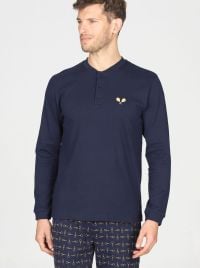 Pigiama Uomo Caldo in Puro Cotone con Pantalone Fantasia Racchette
