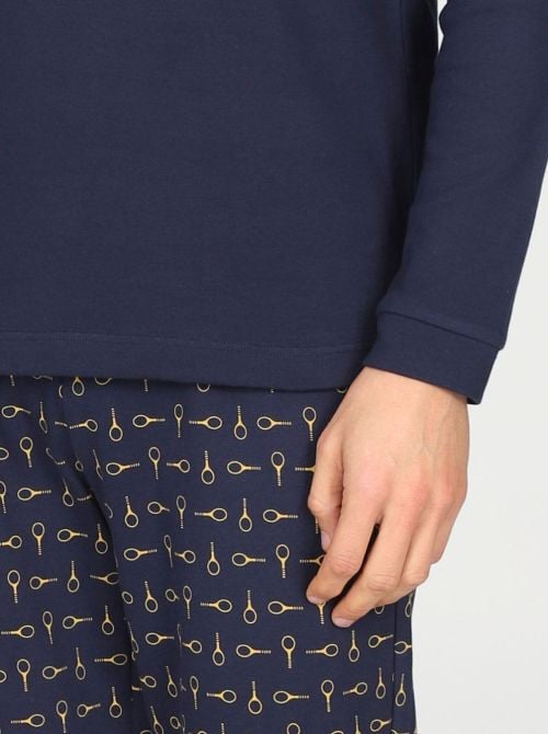 Pigiama Uomo Caldo in Puro Cotone con Pantalone Fantasia Racchette