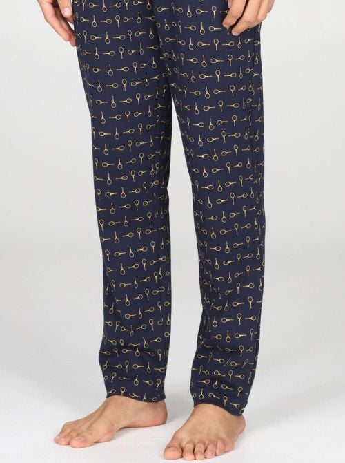 Pigiama Uomo Caldo in Puro Cotone con Pantalone Fantasia Racchette