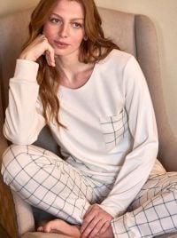 Pigiama Donna Caldo in Puro Cotone Girocollo a Quadri
