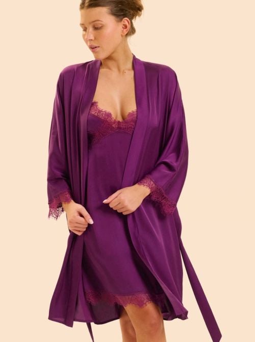 Satin Secrets Kimono in Raso con Pizzo, mora SIMONE PERELE