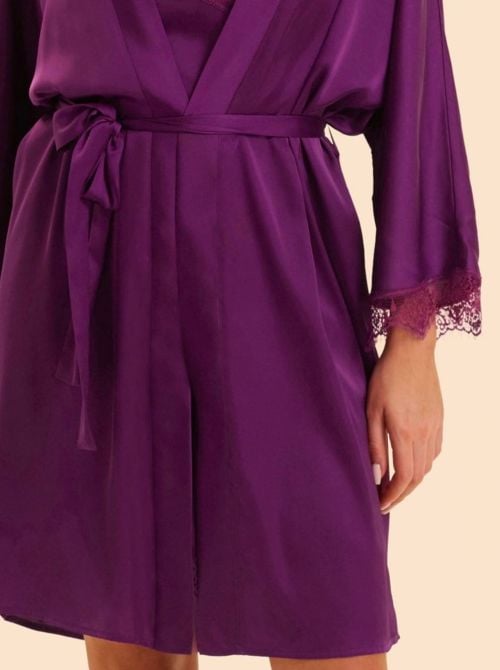 Satin Secrets Kimono in Raso con Pizzo, mora SIMONE PERELE