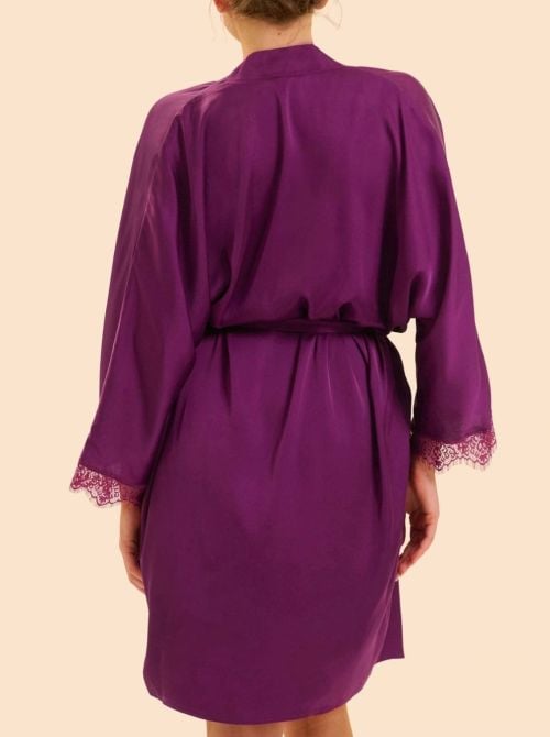 Satin Secrets Kimono in Raso con Pizzo, mora
