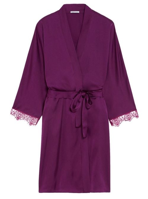 Satin Secrets Kimono in Raso con Pizzo, mora
